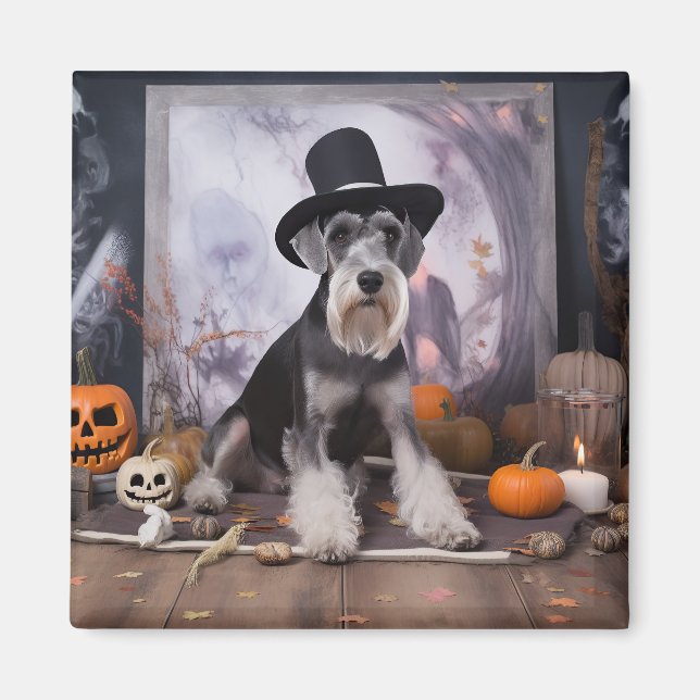 Miniature Schnauzer Pumpkins Halloween Scary Magnet (Framsidan)
