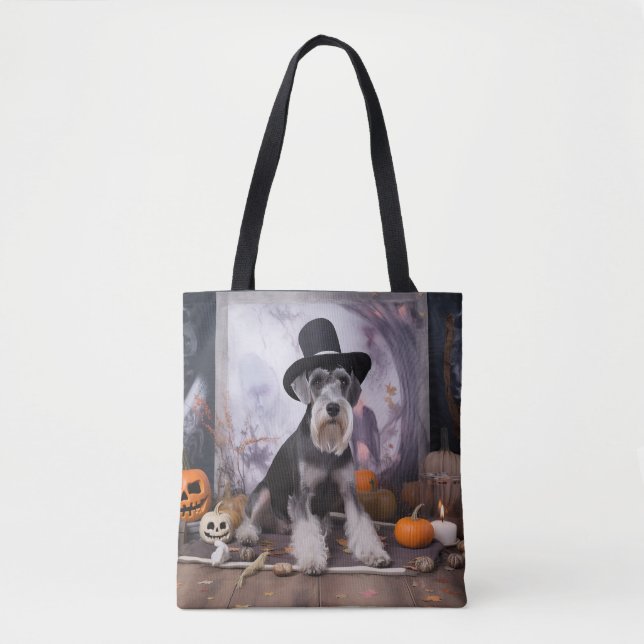 Miniature Schnauzer Pumpkins Halloween Scary Tygkasse (Framsida)