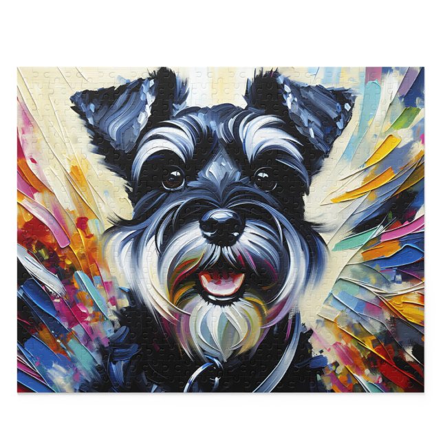 Miniature Schnauzer Pussel: Svart och Silver Zwerg Pussel (Miniature Schnauzer Puzzle: Black and Silver Acrylic Style Zwergschnauzer Jigsaw)