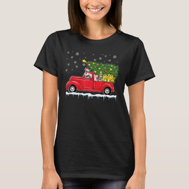 Miniature Schnauzer Red Car Lastbil Julgran X T Shirt (Framsida)