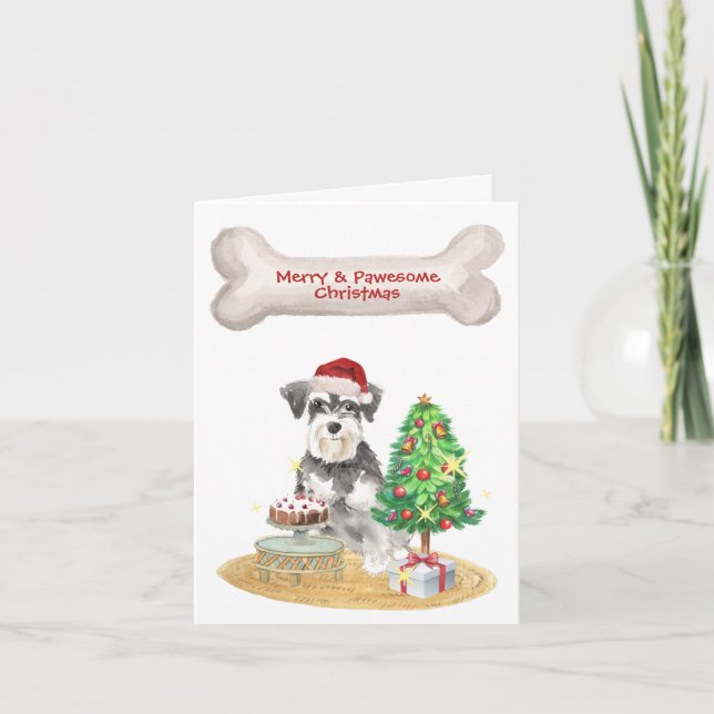 Miniature Schnauzer Santa Hat jul Helgkort (Framsida)
