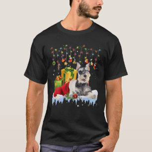 Miniature Schnauzer Santa Hat jul Ljus Xma T Shirt