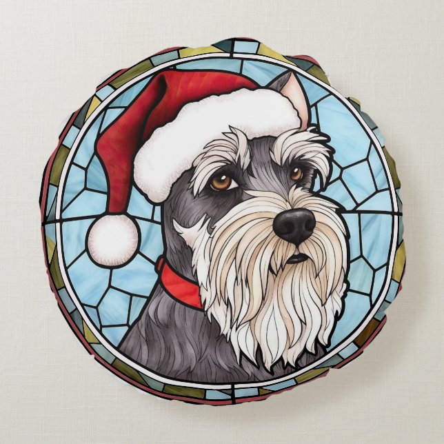 Miniature Schnauzer Stached Glass jul Rund Kudde (Baksidan)