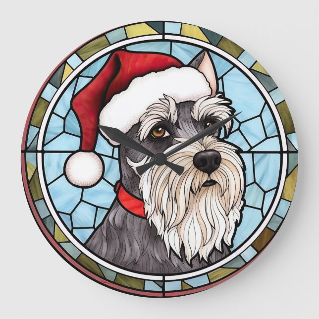 Miniature Schnauzer Stached Glass jul Stor Klocka (Framsida)