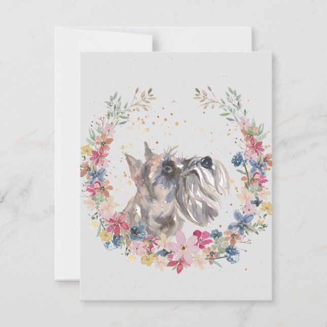 Miniature Schnauzer Vår blommor Monogram Anteckningskort (Framsida)