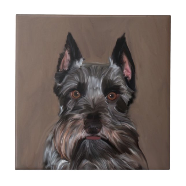 Miniature Schnauzer Vatten Färg Art Painting Kakelplatta (Framsidan)