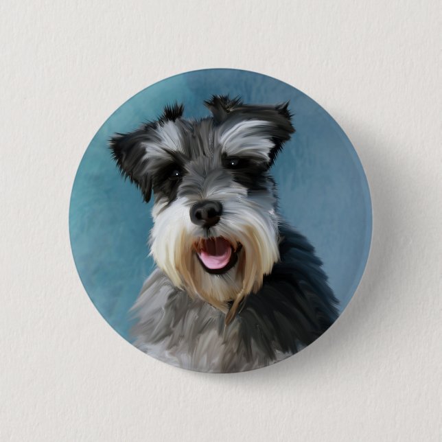 Miniature Schnauzer Vatten Färg Art Painting Knapp (Framsida)