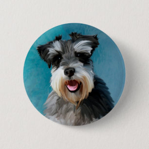 Miniature Schnauzer Vatten Färg Art Painting Knapp