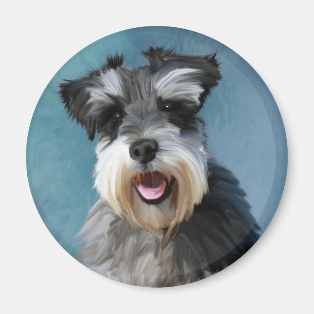 Miniature Schnauzer Vatten Färg Art Painting Magnet (Framsidan)