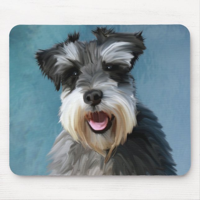 Miniature Schnauzer Vatten Färg Art Painting Musmatta (Framsidan)