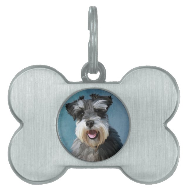 Miniature Schnauzer Vatten Färg Art Painting Namnbricka Husdjur (Framsidan)