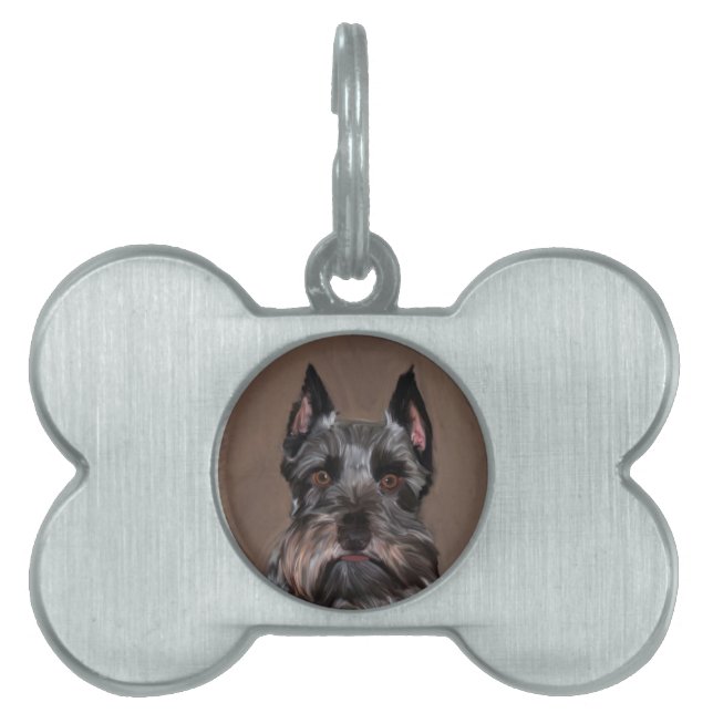 Miniature Schnauzer Vatten Färg Art Painting Namnbricka Husdjur (Framsidan)