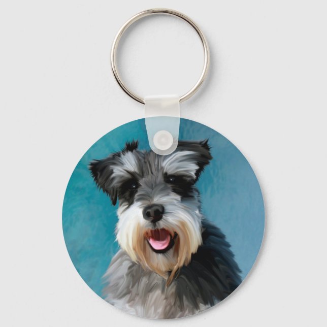 Miniature Schnauzer Vatten Färg Art Painting Nyckelring (Framsida)