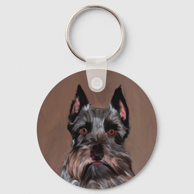 Miniature Schnauzer Vatten Färg Art Painting Nyckelring (Framsida)