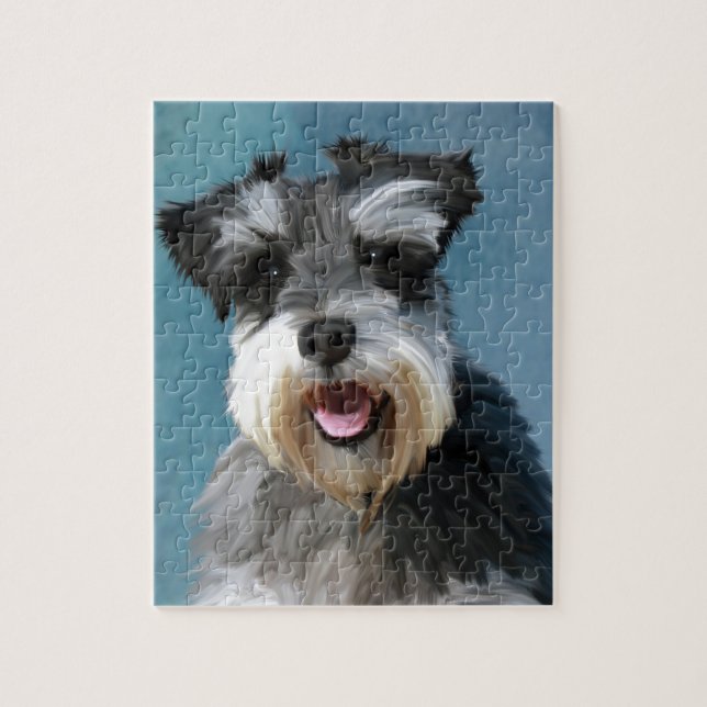 Miniature Schnauzer Vatten Färg Art Painting Pussel (Vertikal)