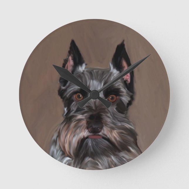 Miniature Schnauzer Vatten Färg Art Painting Rund Klocka (Framsida)