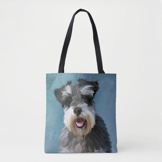 Miniature Schnauzer Vatten Färg Art Painting Tygkasse (Framsida)