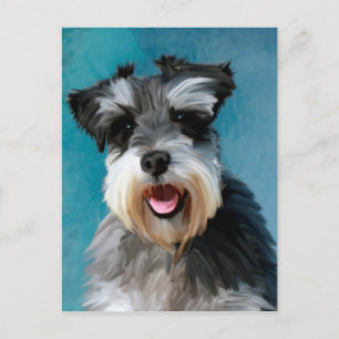 Miniature Schnauzer Vatten Färg Art Painting Vykort
