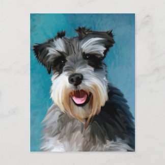 Miniature Schnauzer Vatten Färg Art Painting Vykort