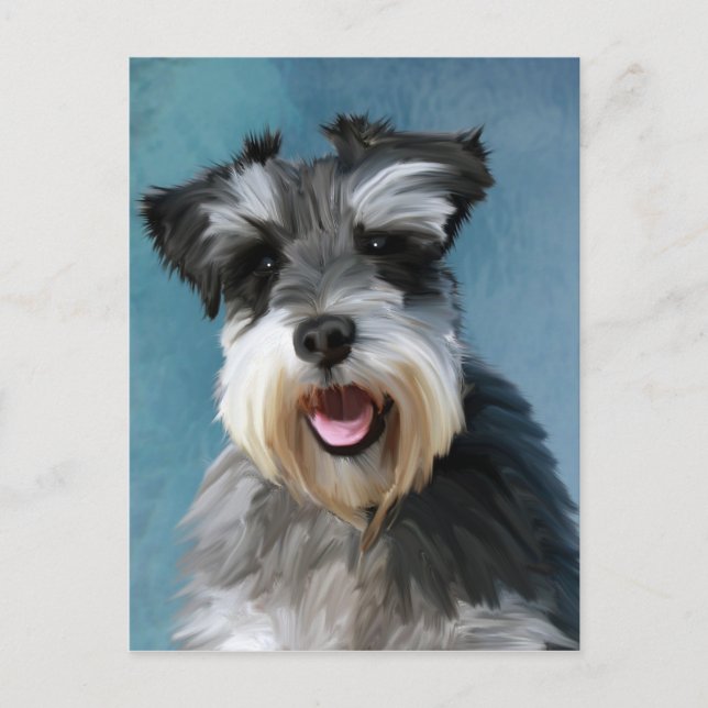 Miniature Schnauzer Vatten Färg Art Painting Vykort (Framsida)