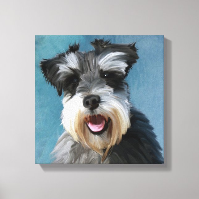 Miniature Schnauzer Vattenfärgskonst Canvastryck (Framsida)