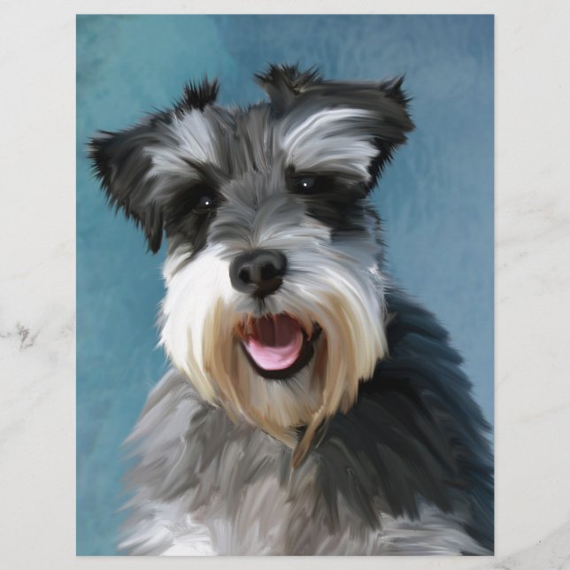 Miniature Schnauzer Vattenfärgskonst målning (Framsida)
