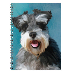 Miniature Schnauzer Vattenfärgskonst målning Anteckningsbok Med Spiral