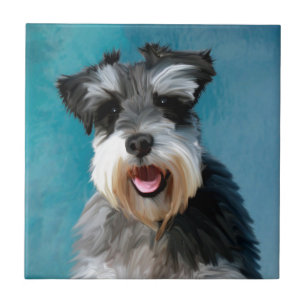 Miniature Schnauzer Vattenfärgskonst målning Kakelplatta