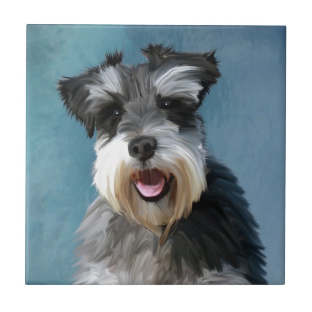 Miniature Schnauzer Vattenfärgskonst målning Kakelplatta (Framsidan)
