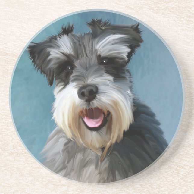 Miniature Schnauzer Vattenfärgskonst målning Underlägg (Framsidan)