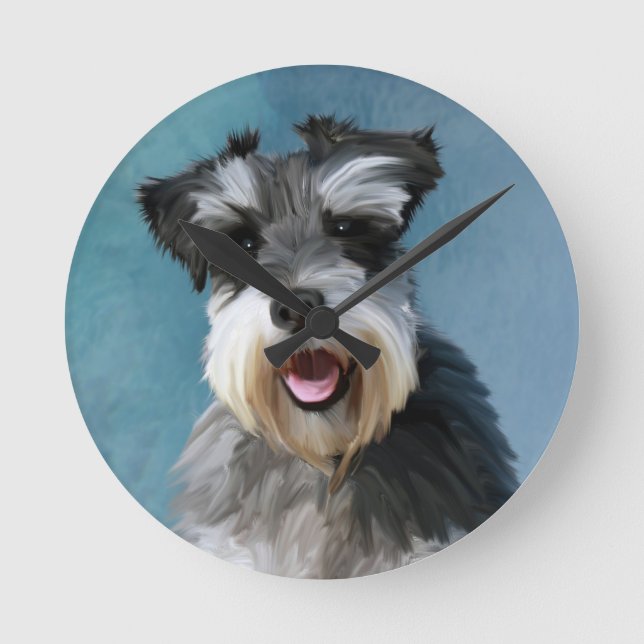 Miniature Schnauzer Vattenfärgskonst Rund Klocka (Framsida)
