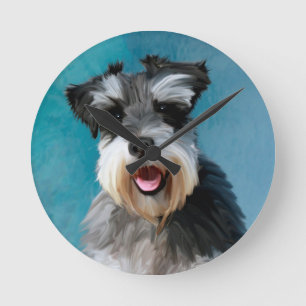 Miniature Schnauzer Vattenfärgskonst Rund Klocka