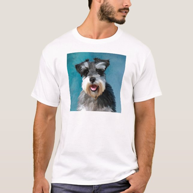 Miniature Schnauzer Vattenfärgskonst T Shirt (Framsida)