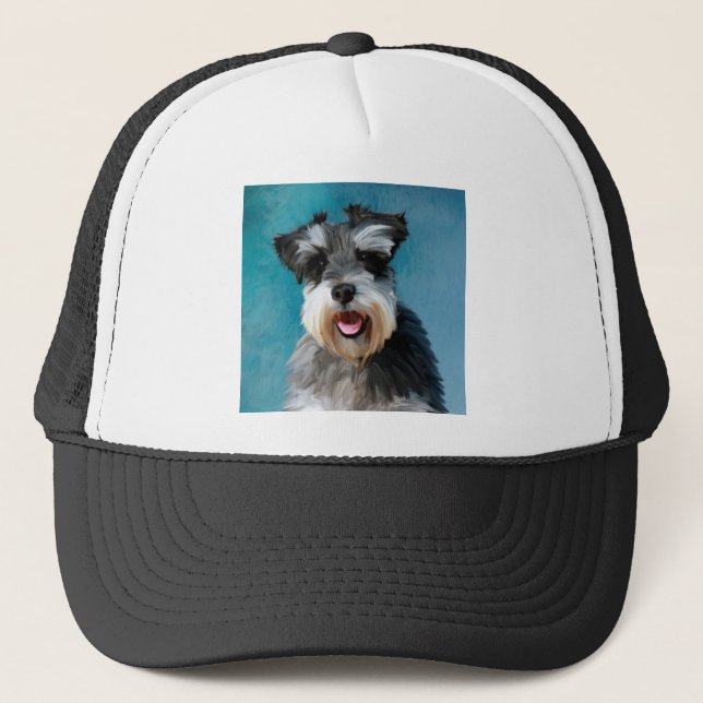 Miniature Schnauzer Vattenfärgskonst Truckerkeps (Framsida)