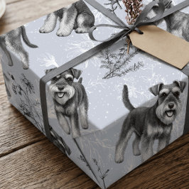 Miniature Schnauzer Vintage Blå Toile de Jouy Presentpapper