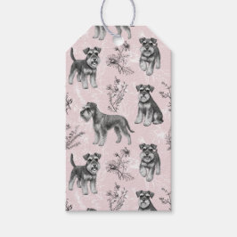 Miniature Schnauzer Vintage Rosa Toile de Jouy Presentetikett