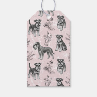 Miniature Schnauzer Vintage Rosa Toile de Jouy Presentetikett