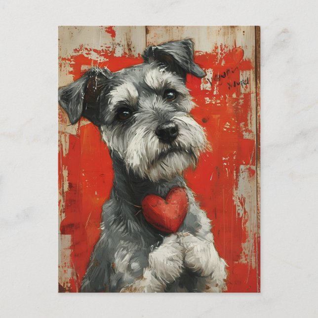 Miniature Schnauzer Vintage Valentine's day Vykort (Framsida)