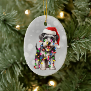 Miniature Schnauzer Wrapped in jul Ljus Julgransprydnad Keramik