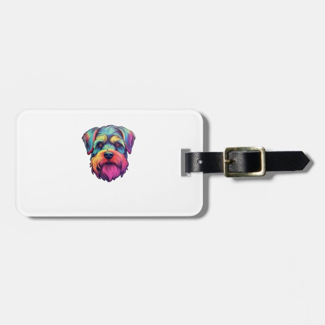 Miniature Shining Schnauzer Neon Retro Sticker Bagagebricka (Horisontell Framsida)