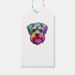 Miniature Shining Schnauzer Neon Retro Sticker Presentetikett