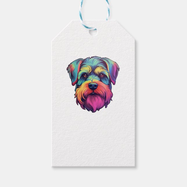Miniature Shining Schnauzer Neon Retro Sticker Presentetikett (Framsidan)