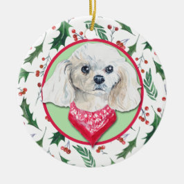 Miniature White Pudel Holly Gräns Julgransprydnad Keramik