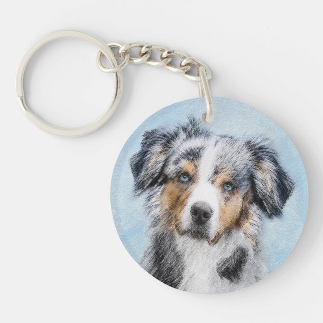 Miniatyr American Shepherd Painting - Hund Art (Framsidan)