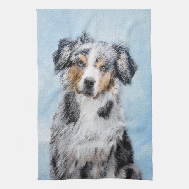 Miniatyr American Shepherd Painting - Hund Art Kökshandduk (Vertikal)