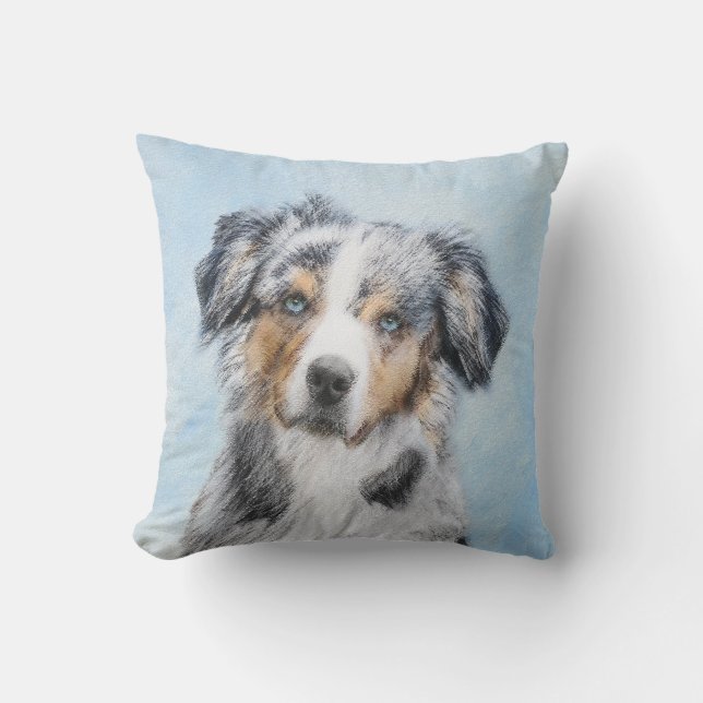Miniatyr American Shepherd Painting - Hund Art Kudde (Framsida)