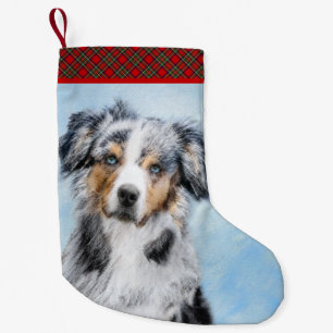 Miniatyr American Shepherd Painting - Hund Art Liten Julstrumpa