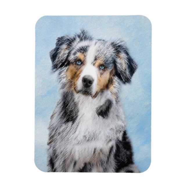 Miniatyr American Shepherd Painting - Hund Art Magnet (Vertikal)