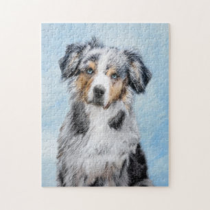 Miniatyr American Shepherd Painting - Hund Art Pussel