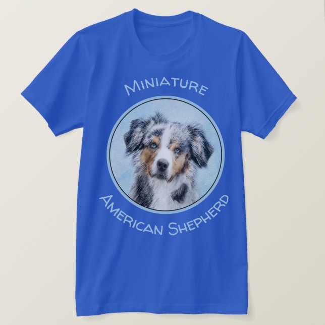 Miniatyr American Shepherd Painting - Hund Art T Shirt (Design framsida)